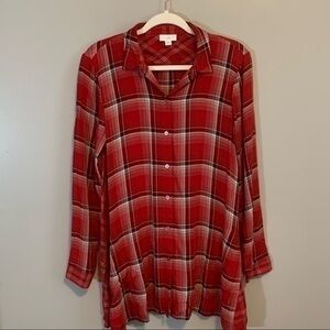 J. Jill Red Plaid Tunic Blouse Womens Size XS Comfy Loose Long Sleeves